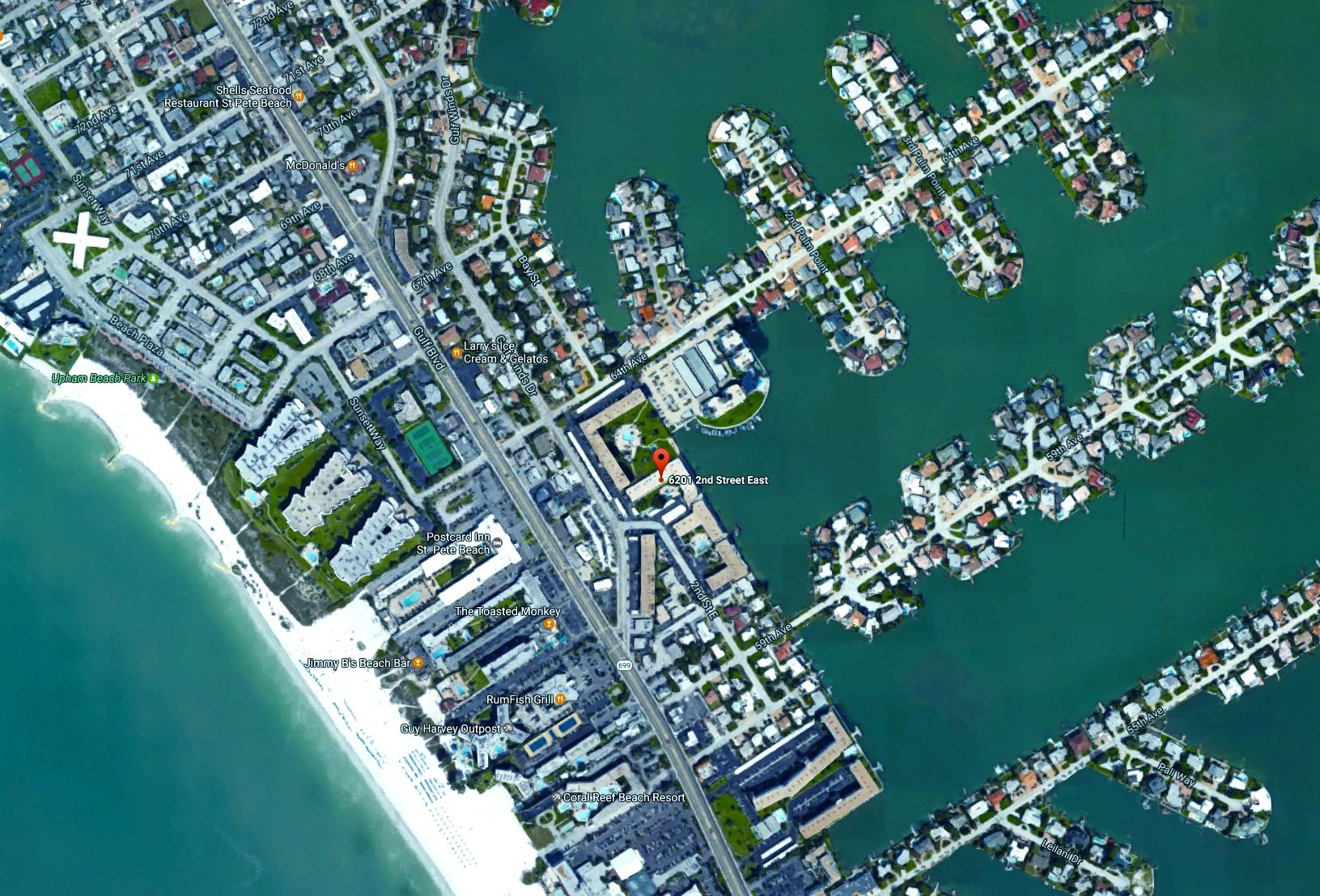 Google Earth satellite map showing location on St. Pete Beach