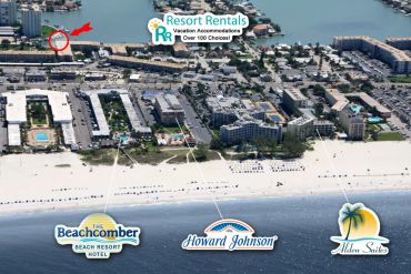 Aerial view of beachfront resort area