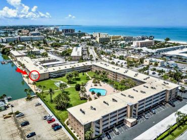 Aerial view of tropical beachfront development