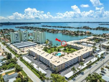 Aerial view of waterfront residential development